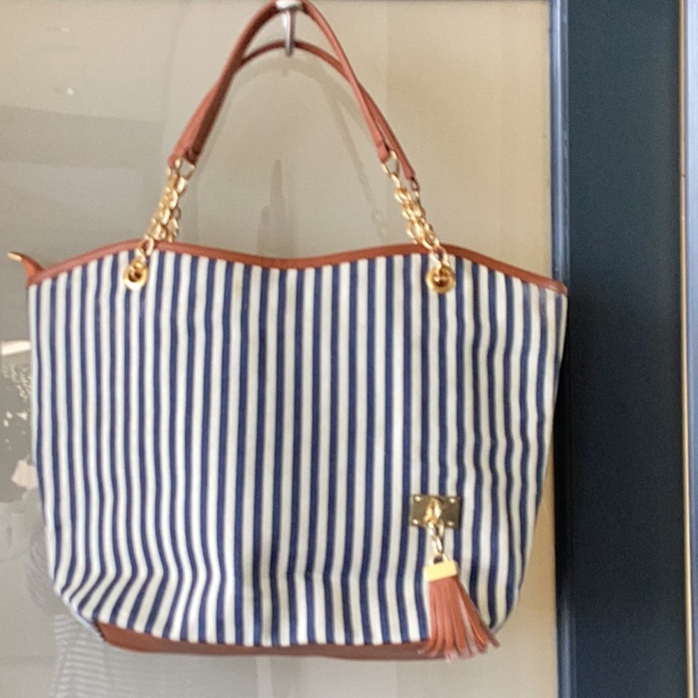 Striped Blue and White Tote Bag